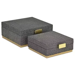 Gray Woven Square Decorative Boxes, Set of 2