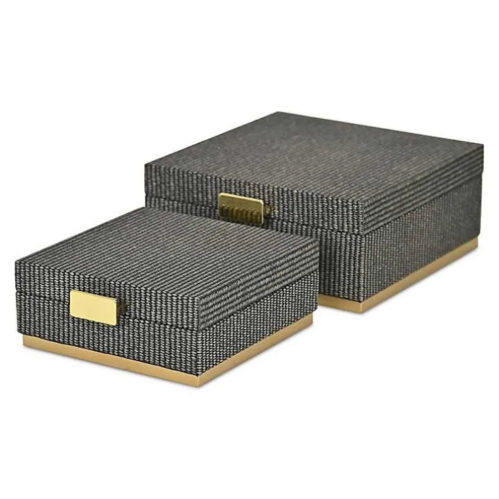 Gray Woven Square Decorative Boxes, Set of 2