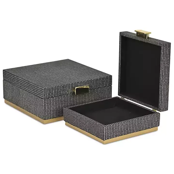 Gray Woven Square Decorative Boxes, Set of 2