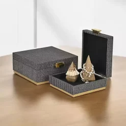 Gray Woven Square Decorative Boxes, Set of 2