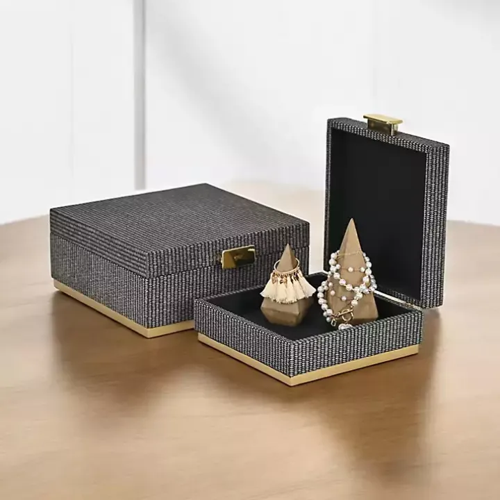 Gray Woven Square Decorative Boxes, Set of 2