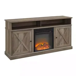Graywash Rustic Fireplace Cabinet