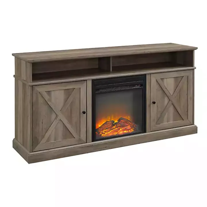 Graywash Rustic Fireplace Cabinet