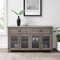 Graywash Rustic Glass Front Sideboard