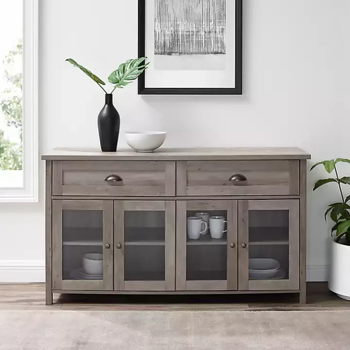 Graywash Rustic Glass Front Sideboard