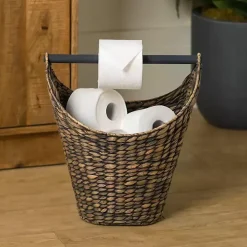 Graywash Seagrass Toilet Paper Holder Basket