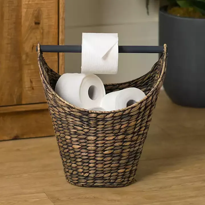 Graywash Seagrass Toilet Paper Holder Basket