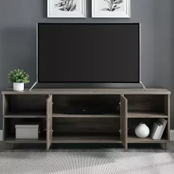 Graywash Wood Helix Open Shelf TV Stand