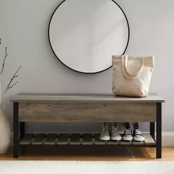 Graywashed Lift-Top Storage Bench