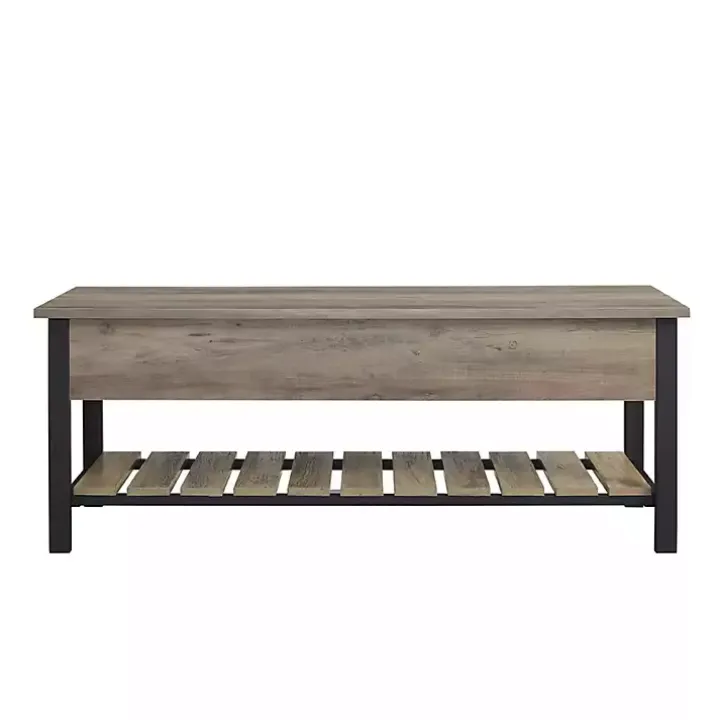 Graywashed Lift-Top Storage Bench