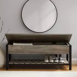 Graywashed Lift-Top Storage Bench