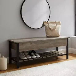 Graywashed Lift-Top Storage Bench
