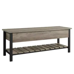 Graywashed Lift-Top Storage Bench