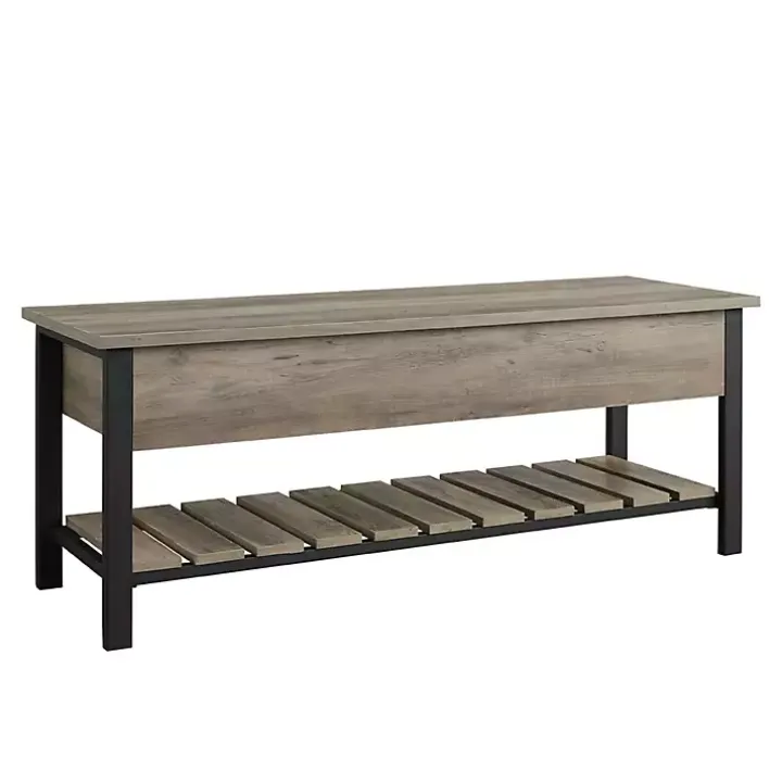 Graywashed Lift-Top Storage Bench