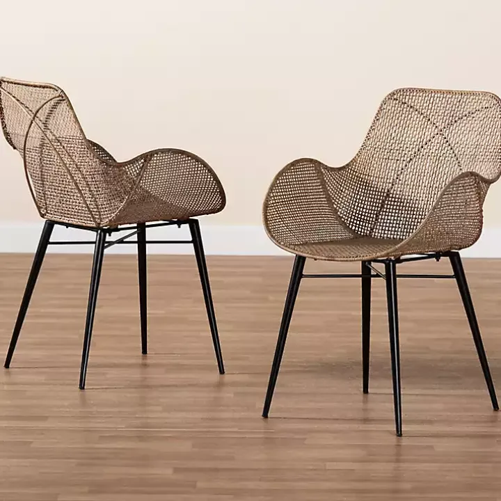 Graywashed Metal Flared Dining Chairs, Set of 2