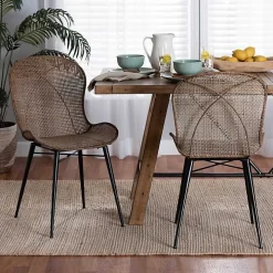 Graywashed Rattan Dining Chairs, Set of 2
