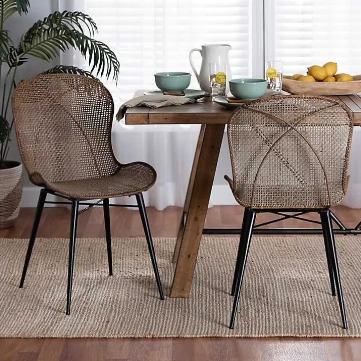 Graywashed Rattan Dining Chairs, Set of 2