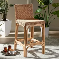 Greek Natural Rattan Woven Counter Stool