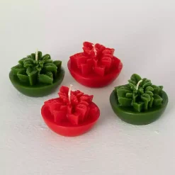 Green & Red Poinsettia Candles, Set of 4