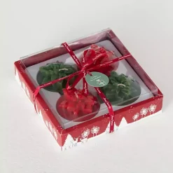Green & Red Poinsettia Candles, Set of 4