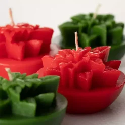 Green & Red Poinsettia Candles, Set of 4