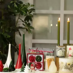 Green & Red Poinsettia Candles, Set of 4