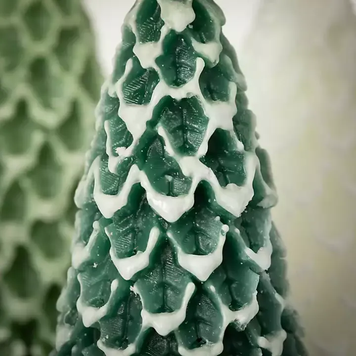 Green & White Pine Tree Candle Set