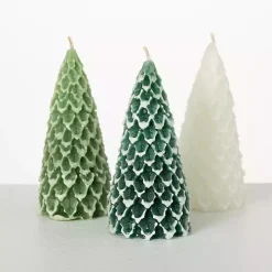 Green & White Pine Tree Candle Set
