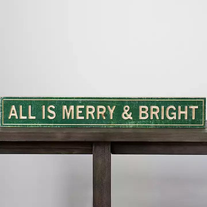 Green All Is Merry and Bright Word Block
