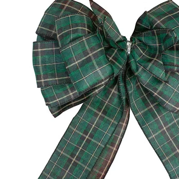 Green and Black Plaid Bow Christmas Tree Topper