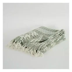 Green and Ivory Striped Cotton Throw