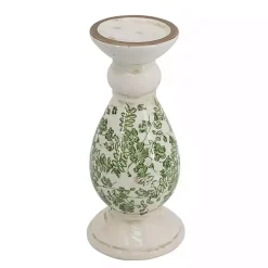 Green and White Floral Candle Holder, 12.5 in.