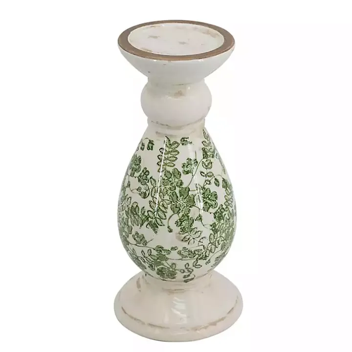Green and White Floral Candle Holder, 12.5 in.