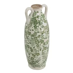 Green and White Floral Ceramic Vase, 15.6 in.