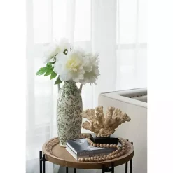 Green and White Floral Ceramic Vase, 15.6 in.