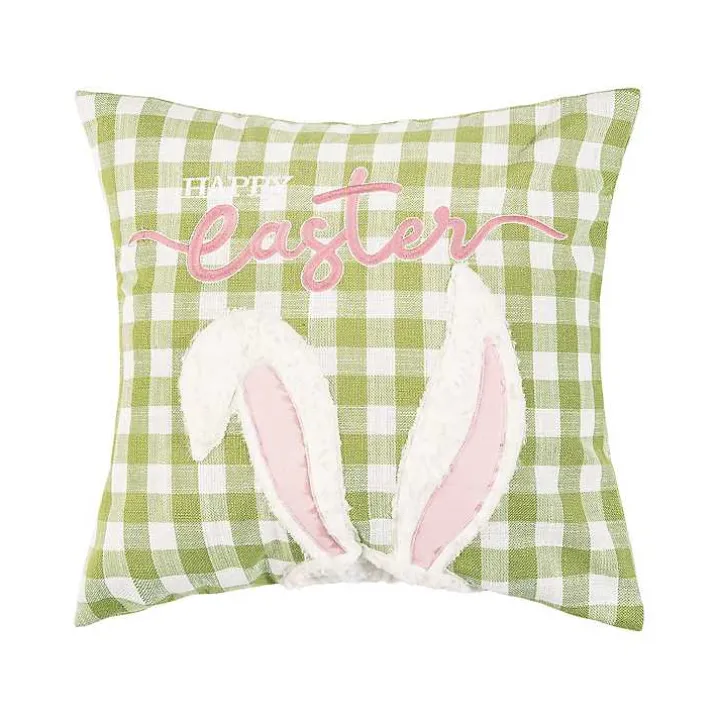 Green and White Gingham Bunny Ears Pillow