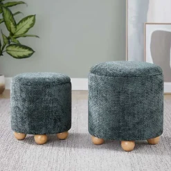 Green Bacci Nesting Ottomans, Set of 2