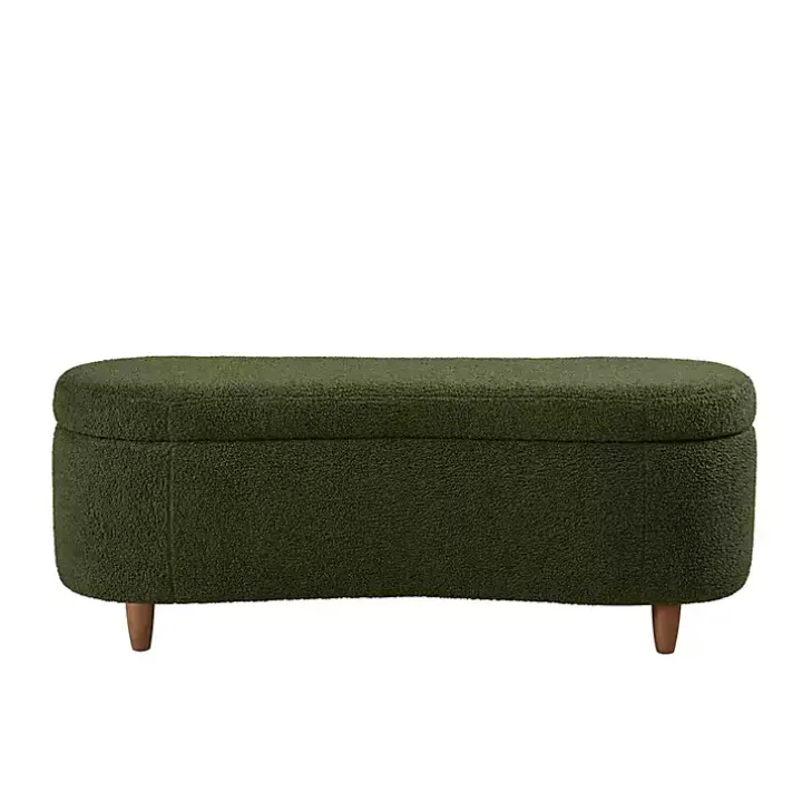 Green Boucle Flip-Top Storage Bench