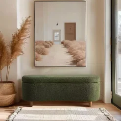 Green Boucle Flip-Top Storage Bench