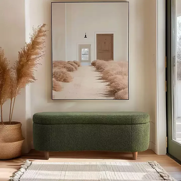 Green Boucle Flip-Top Storage Bench