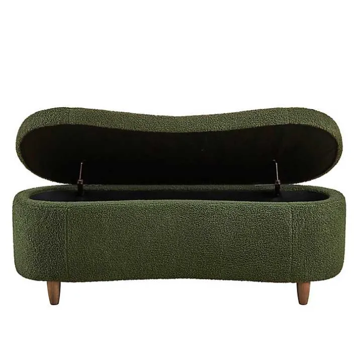 Green Boucle Flip-Top Storage Bench