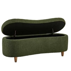 Green Boucle Flip-Top Storage Bench