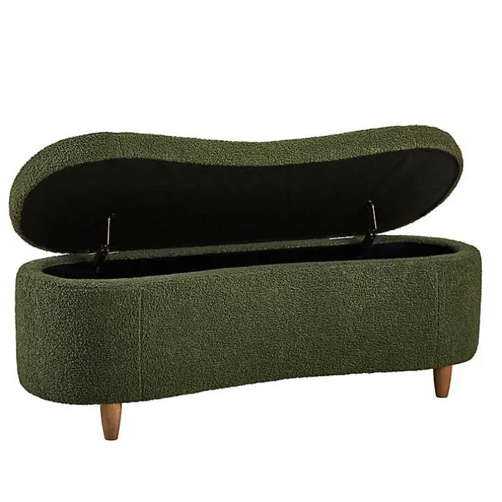 Green Boucle Flip-Top Storage Bench