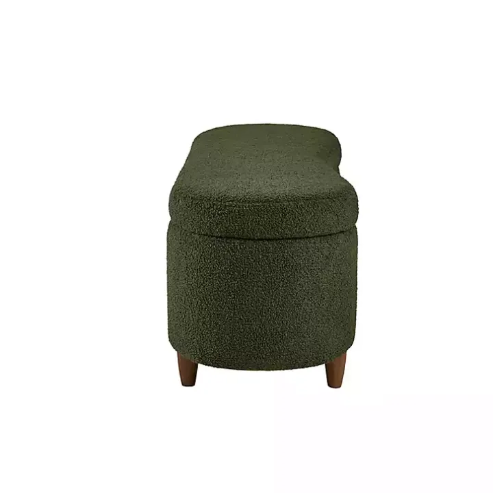 Green Boucle Flip-Top Storage Bench