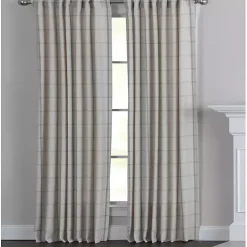 Green Checkered Single Curtain Panel, 84 in.