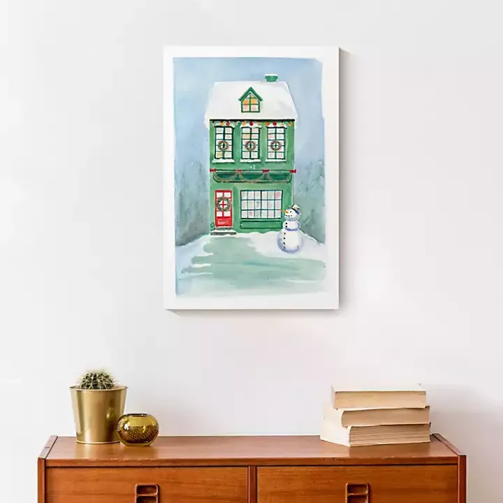 Green Christmas House Canvas Art Print