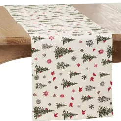 Green Christmas Trees and Snowflakes Table Runner