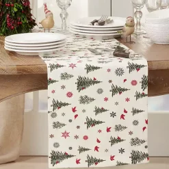 Green Christmas Trees and Snowflakes Table Runner