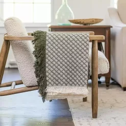 Green Cross-Stitch Woven Throw