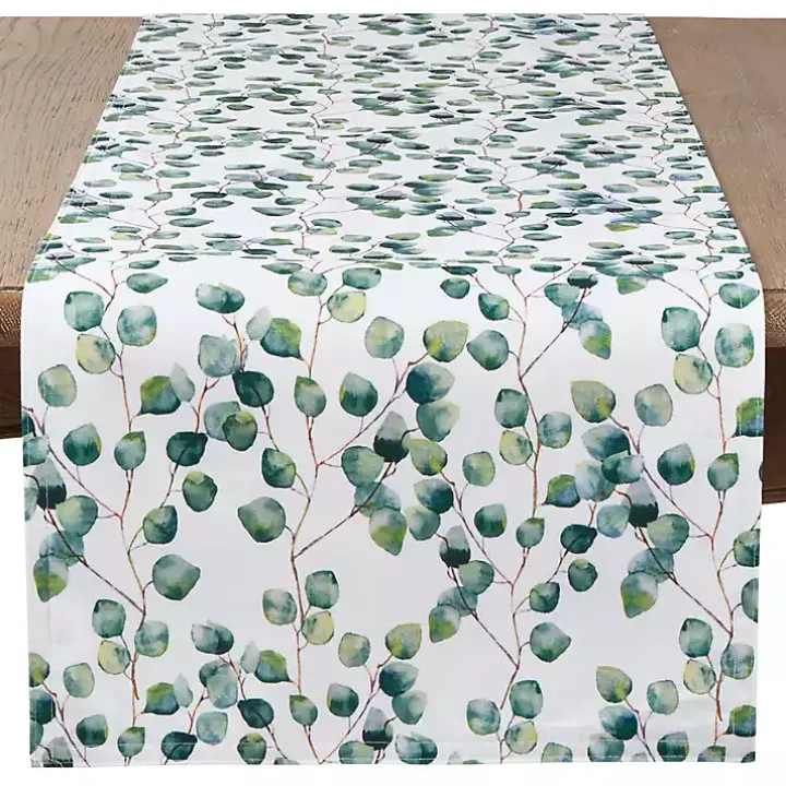 Green Eucalyptus Leaf Long Polyester Runner